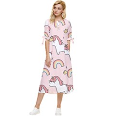 Cute-unicorn-rainbow-seamless-pattern-background Bow Sleeve Chiffon Midi Dress