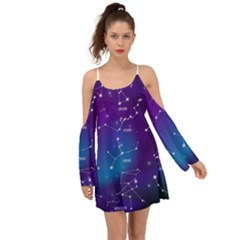Realistic Night Sky With Constellation Kimono Sleeves Boho Dress by Wegoenart
