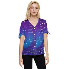 Realistic Night Sky With Constellation Bow Sleeve Button Up Top