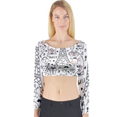 Big Collection With Hand Drawn Object Valentine Day Long Sleeve Crop Top by Wegoenart