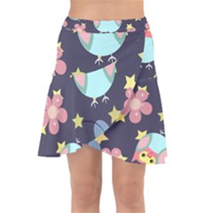 Owl Star Pattern Background Wrap Front Skirt by Wegoenart
