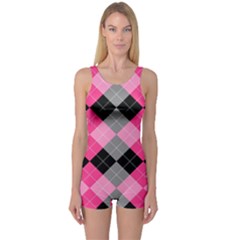 Seamless Argyle Pattern One Piece Boyleg Swimsuit by Wegoenart