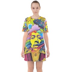 Psychedelic Rock Jimi Hendrix Sixties Short Sleeve Mini Dress