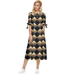 Golden Chess Board Background Bow Sleeve Chiffon Midi Dress