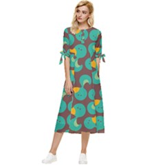 Vector-illustration-seamless-pattern-with-cartoon-duck Bow Sleeve Chiffon Midi Dress