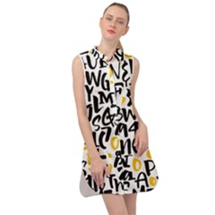 Letters Pattern Sleeveless Shirt Dress by Wegoenart