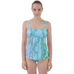 Background-marble-set Twist Front Tankini Set by Wegoenart