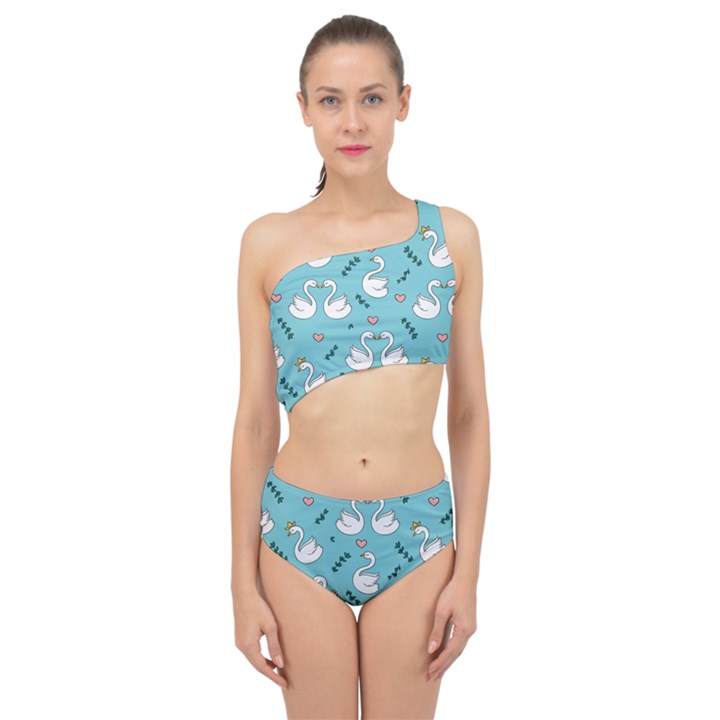 Elegant swan pattern design Spliced Up Two Piece Swimsuit