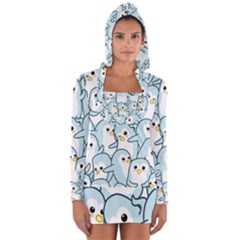 Penguin Pattern Long Sleeve Hooded T-shirt by Wegoenart
