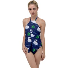 Swan Pattern Elegant Design Go With The Flow One Piece Swimsuit