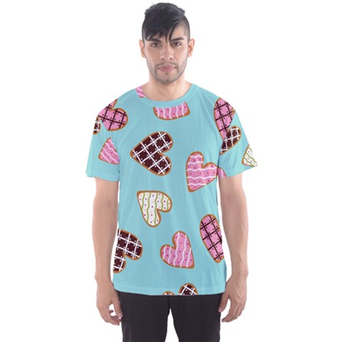 Seamless-pattern-with-heart-shaped-cookies-with-sugar-icing Men s Sport Mesh Tee by Wegoenart