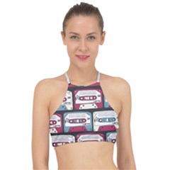 Music Symbol Rock Seamless Pattern Racer Front Bikini Top by Wegoenart