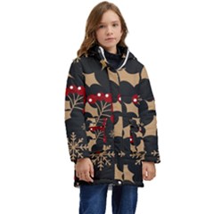 Christmas Pattern With Snowflakes-berries Kid s Hooded Longline Puffer Jacket by Wegoenart