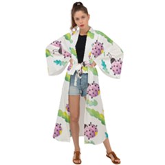 Watercolor-pattern-with-lady-bug Maxi Kimono