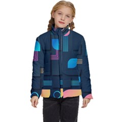 Gradient Geometric Shapes Dark Background Kids  Puffer Bubble Jacket Coat by Wegoenart