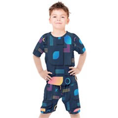 Gradient Geometric Shapes Dark Background Kids  Tee And Shorts Set by Wegoenart