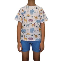 Wild-animals-seamless-pattern Kids  Short Sleeve Swimwear by Wegoenart