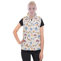 Wild-animals-seamless-pattern Women s Button Up Vest by Wegoenart