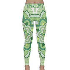 Floral-green-mandala-white Classic Yoga Leggings by Wegoenart