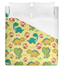 Seamless Pattern With Cute Dinosaurs Character Duvet Cover (queen Size) by Wegoenart