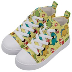 Seamless Pattern With Cute Dinosaurs Character Kids  Mid-top Canvas Sneakers by Wegoenart