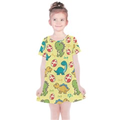 Seamless Pattern With Cute Dinosaurs Character Kids  Simple Cotton Dress by Wegoenart