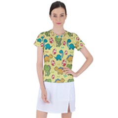 Seamless Pattern With Cute Dinosaurs Character Women s Sports Top by Wegoenart