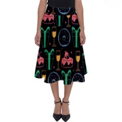 Hand-drawn-happy-birthday-pattern-background Perfect Length Midi Skirt