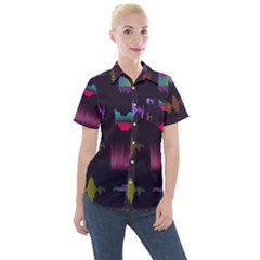 Colorful-sound-wave-set Women s Short Sleeve Pocket Shirt