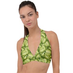 Seamless-pattern-with-green-leaves Halter Plunge Bikini Top by Wegoenart