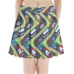 Urban Cars Seamless Texture Isometric Roads Car Traffic Seamless Pattern With Transport City Vector Pleated Mini Skirt by Wegoenart