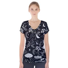 Vector-set-sketch-drawn-with-space Short Sleeve Front Detail Top by Wegoenart