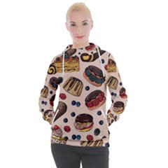 Seamless Pattern With Sweet Cakes Berries Women s Hooded Pullover