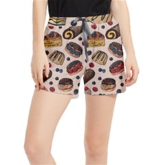 Seamless Pattern With Sweet Cakes Berries Women s Runner Shorts