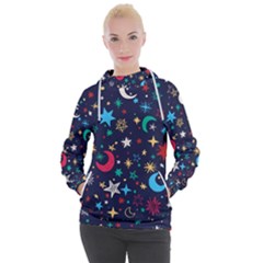 Colorful-background-moons-stars Women s Hooded Pullover