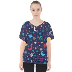 Colorful-background-moons-stars V-neck Dolman Drape Top by Wegoenart