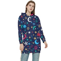 Colorful-background-moons-stars Women s Long Oversized Pullover Hoodie by Wegoenart