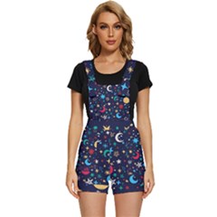 Colorful-background-moons-stars Short Overalls by Wegoenart