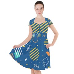 Flat-design-geometric-shapes-background Cap Sleeve Midi Dress by Wegoenart