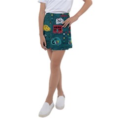 Seamless-pattern-hand-drawn-with-vehicles-buildings-road Kids  Tennis Skirt