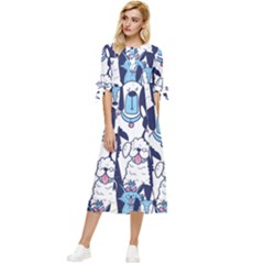 Dogs-seamless-pattern Bow Sleeve Chiffon Midi Dress