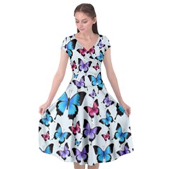 Decorative-festive-trendy-colorful-butterflies-seamless-pattern-vector-illustration Cap Sleeve Wrap Front Dress