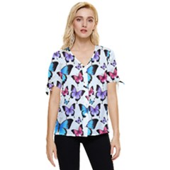 Decorative-festive-trendy-colorful-butterflies-seamless-pattern-vector-illustration Bow Sleeve Button Up Top