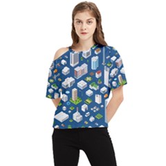 Isometric-seamless-pattern-megapolis One Shoulder Cut Out Tee