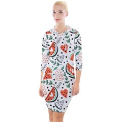 Seamless-vector-pattern-with-watermelons-mint Quarter Sleeve Hood Bodycon Dress