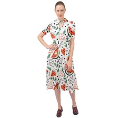 Seamless-vector-pattern-with-watermelons-mint Keyhole Neckline Chiffon Dress