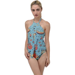 Seamless-pattern-musical-instruments-notes-headphones-player Go With The Flow One Piece Swimsuit