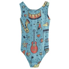 Seamless-pattern-musical-instruments-notes-headphones-player Kids  Cut-out Back One Piece Swimsuit