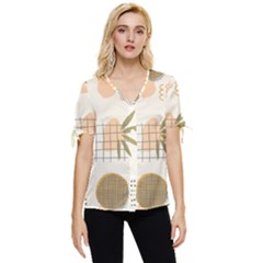 Abstract Art Bow Sleeve Button Up Top