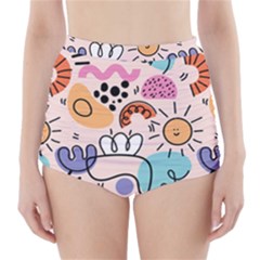 Abstract Doodle Pattern High-waisted Bikini Bottoms by designsbymallika